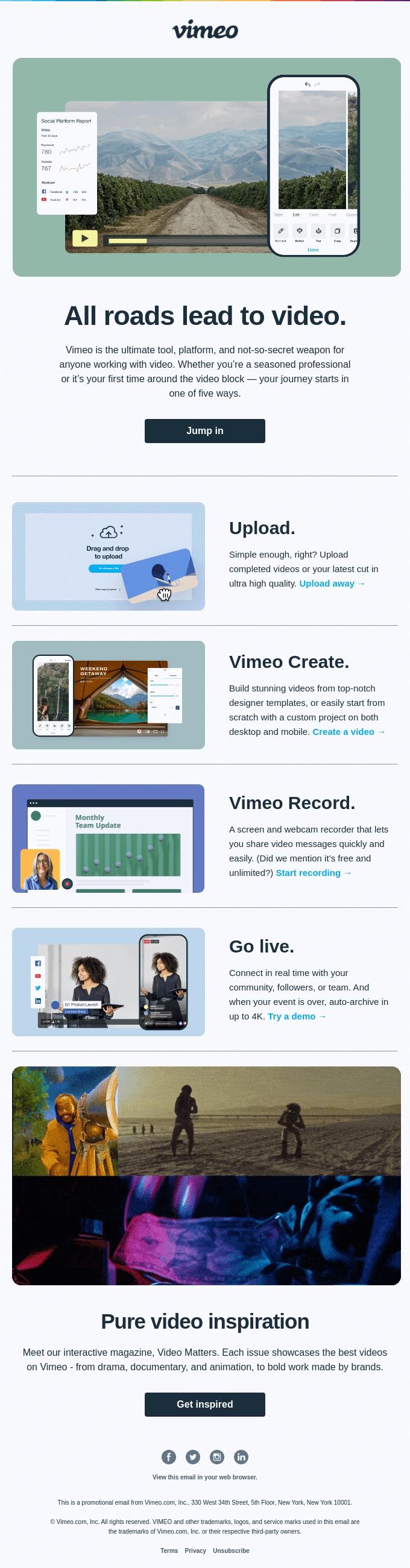 Screenshot of a welcome email from Vimeo, showcasing its visual and text elements