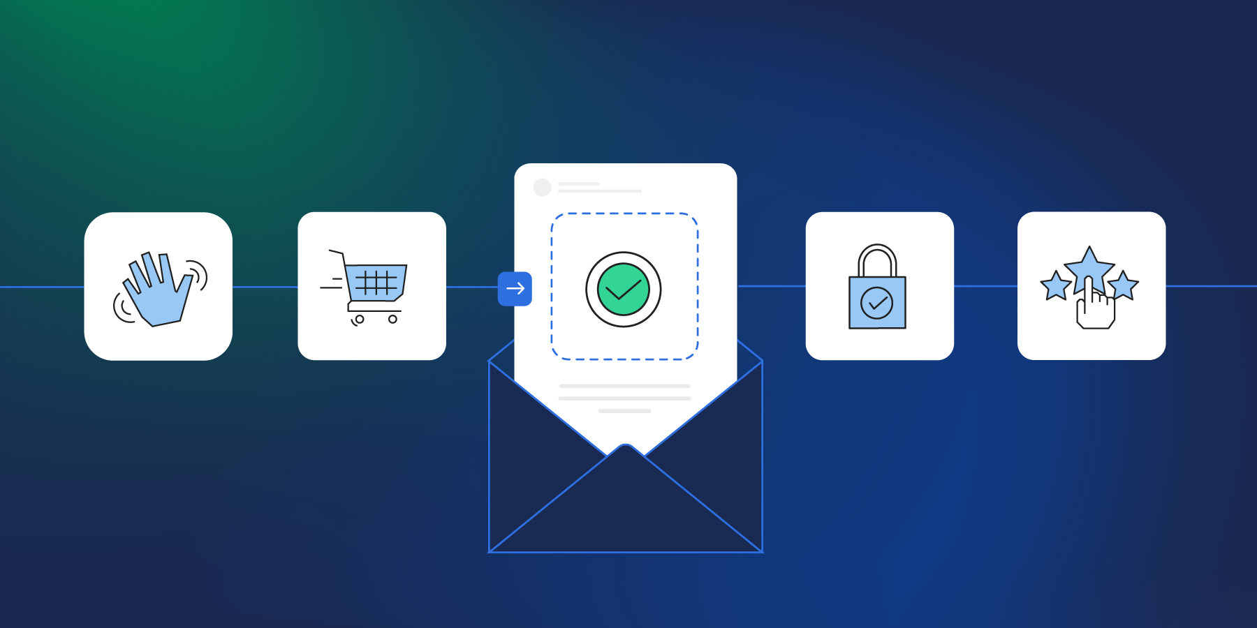 transactional email in the middle and icons around it