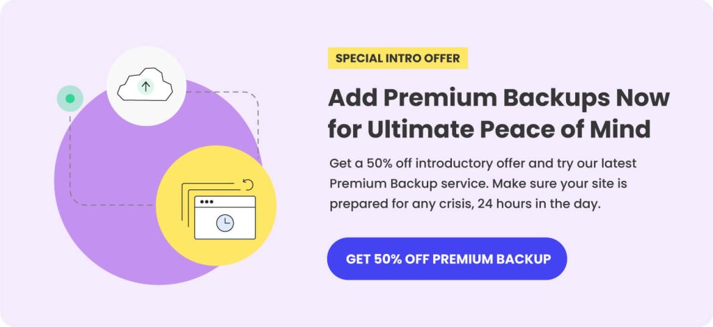 A promotional banner for the SiteGround Premium Backups service.