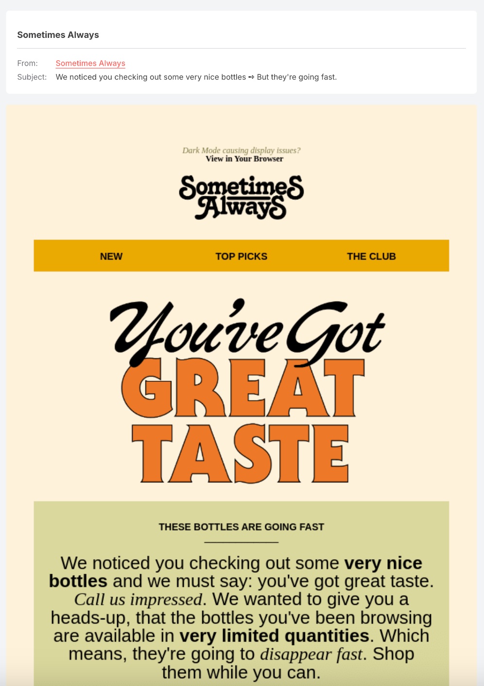 Example of re-engagement email with a sense of urgency