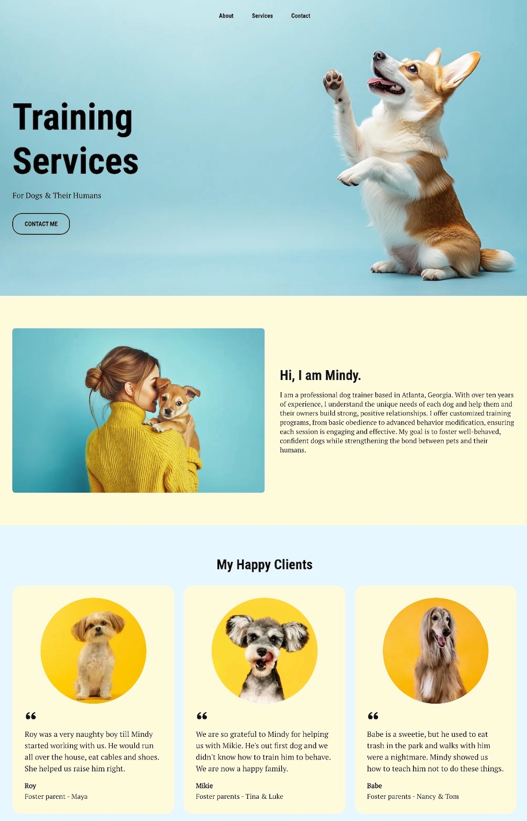 example of a personal website with testimonials