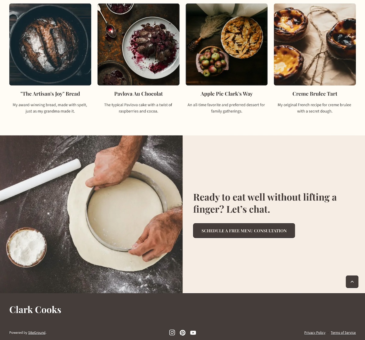 personal website example with a closing call to action