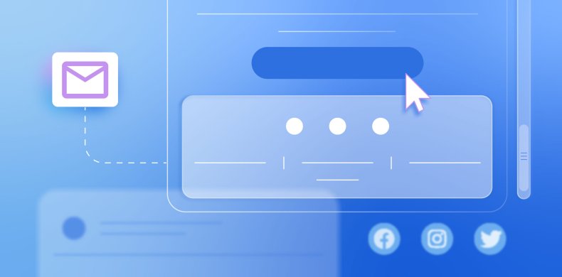 Illustration of an email interface with a clickable button and social media icons, highlighting email footer design.