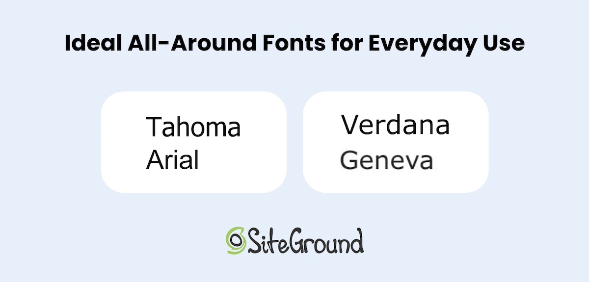 Image of best all around fonts such as tahoma, arial, verdana and geneva