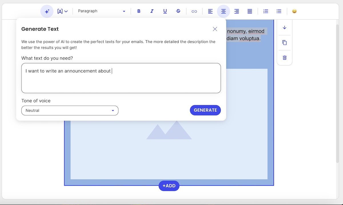 Visual of a generative AI tool helping to craft email copy