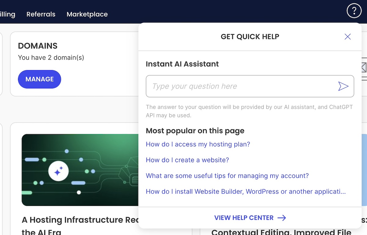 Visual of an AI assistant along with disclosure