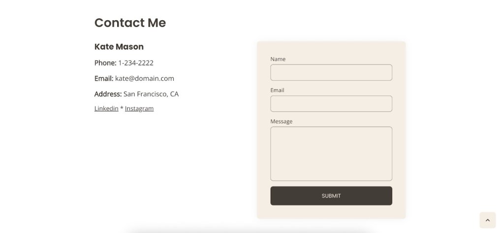 A Contact Us page displaying various contact options, including phone, email, and social media links.