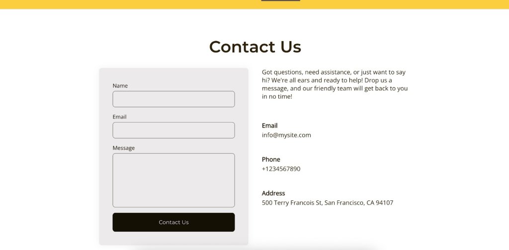 A Contact Us page with warm, conversational language, reflecting a friendly brand tone.