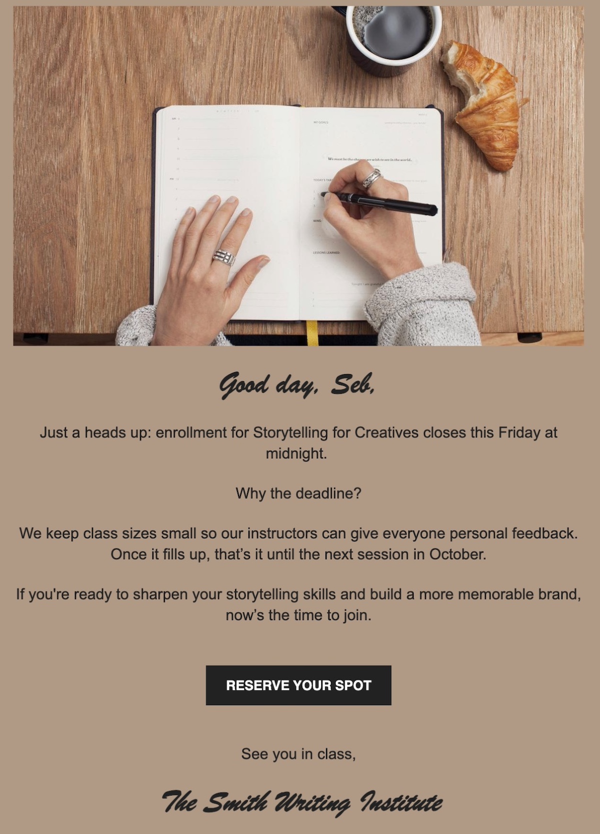 email copywriting example demonstrating ethical scarcity as described in the text