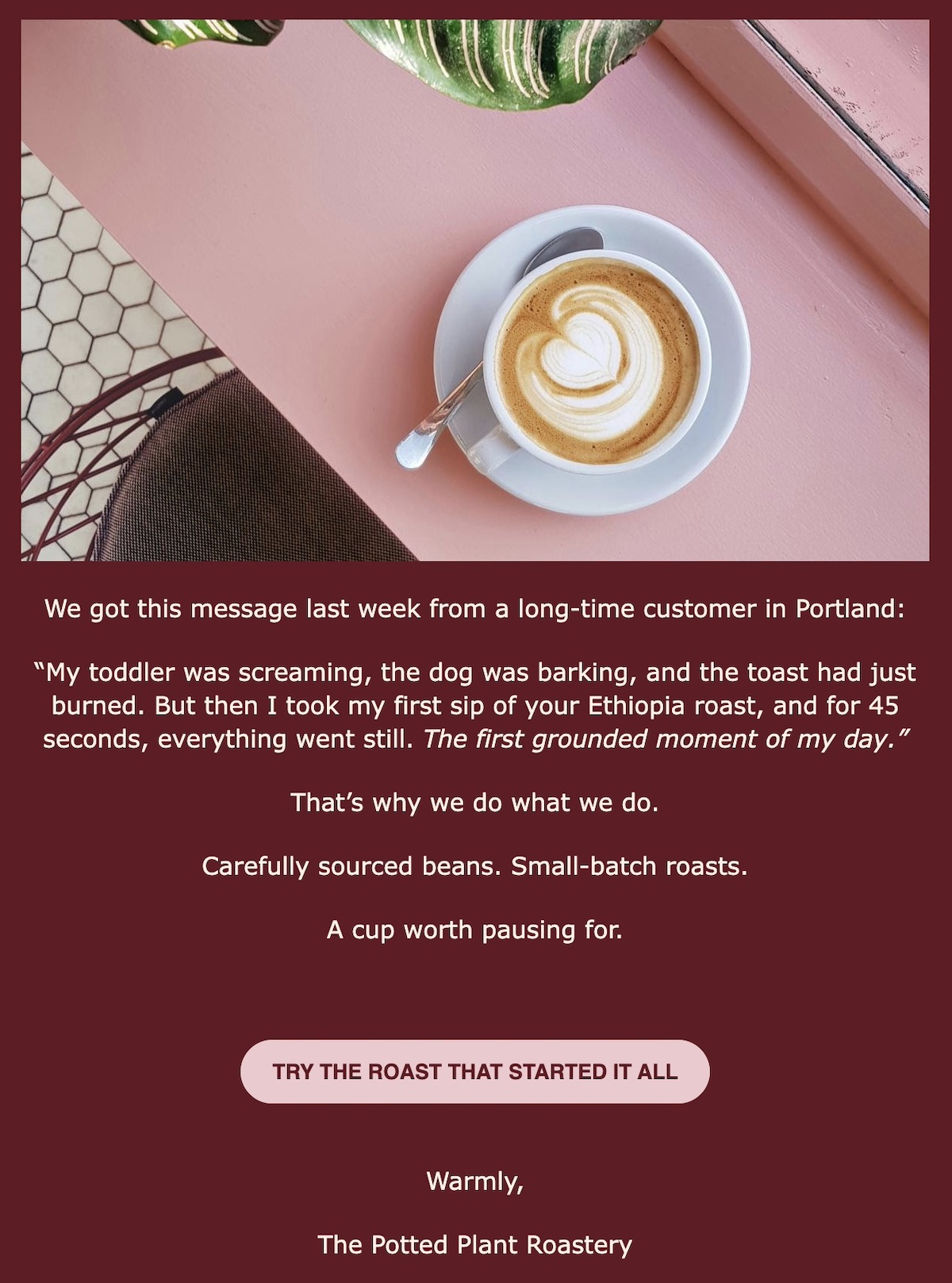 email copywriting example with micro-storytelling as described in the text