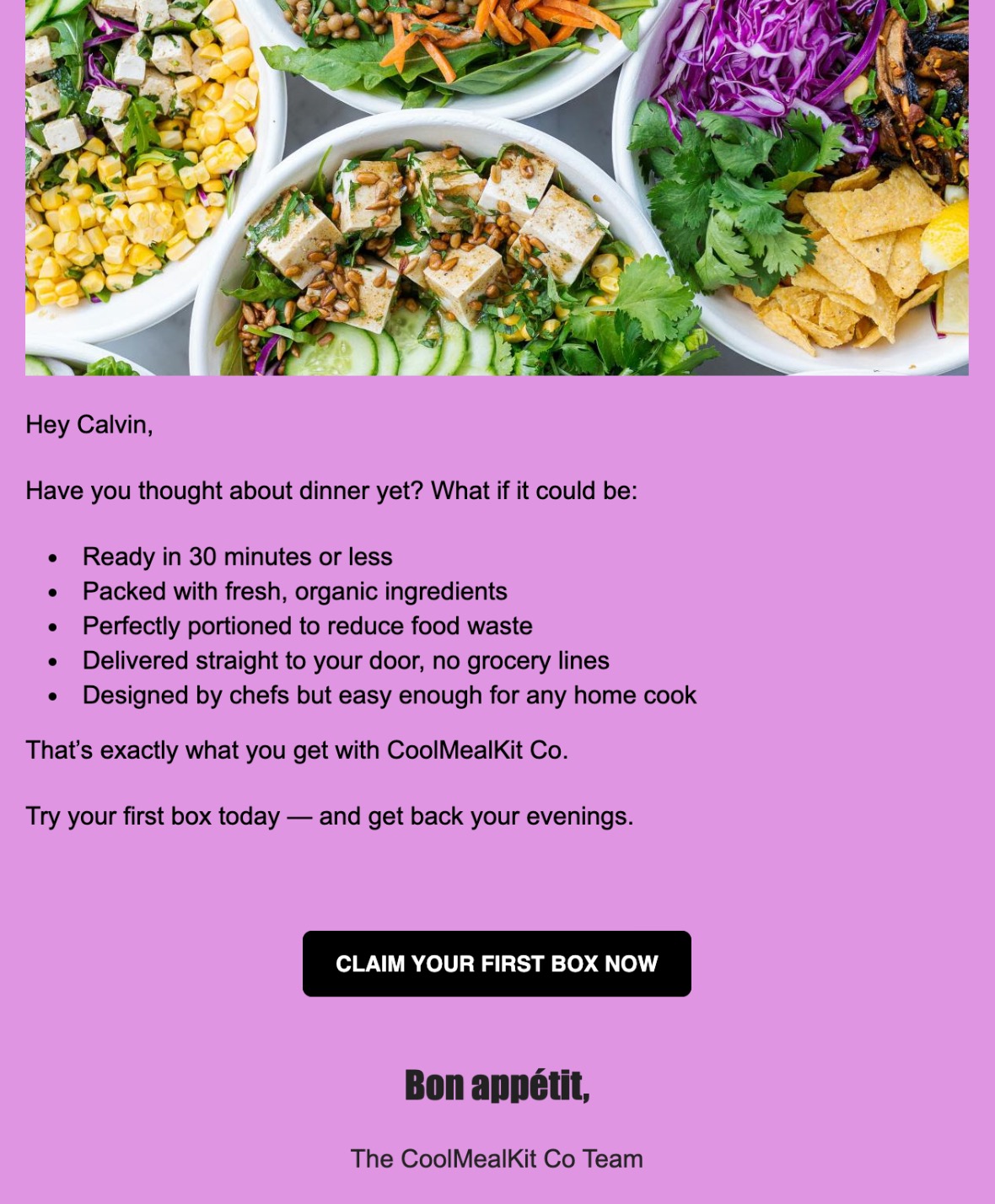 email copywriting example with benefit stacking as described in the text