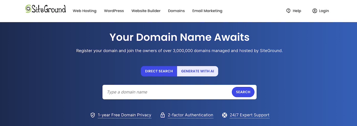 image of the AI domain suggestion tool at SiteGround