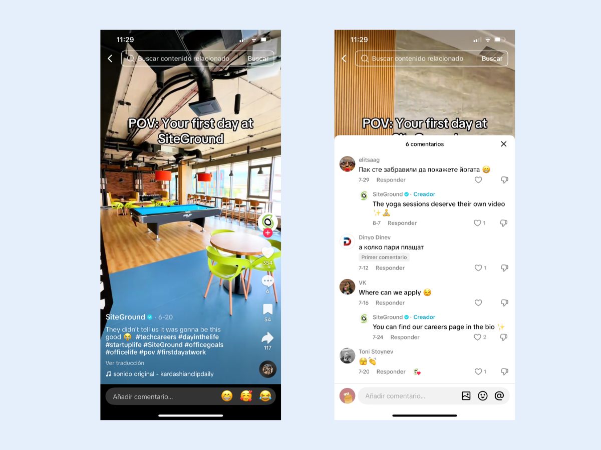 Example of a business engaging with comments on tiktok