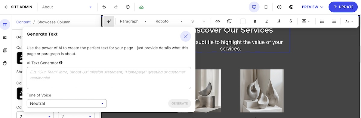 AI writing assistant helping to produce copy for an ecommerce website