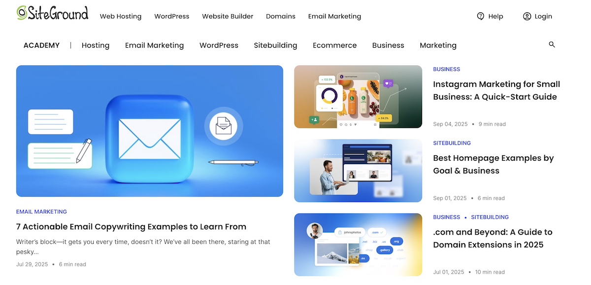 example of a blog and resources website page