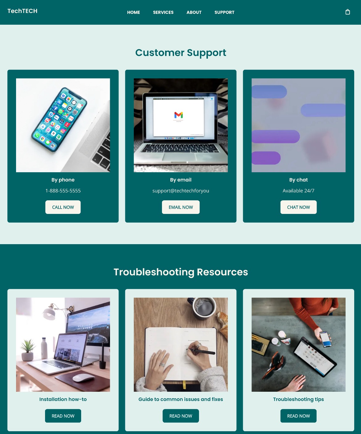 Example of a customer support website page