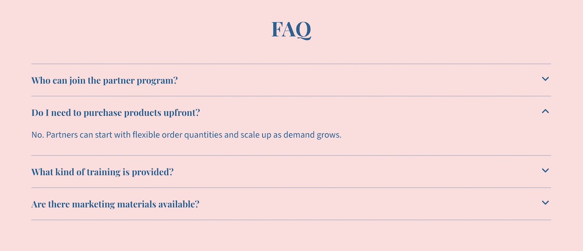 Example of an FAQ website page