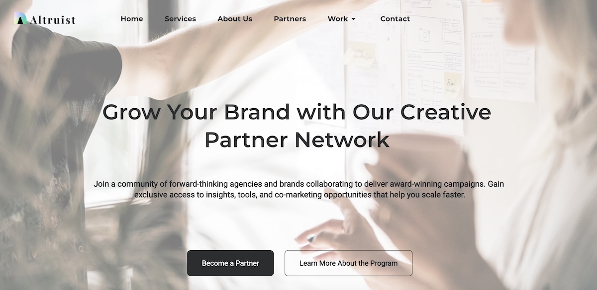 Example of a partners page hero section