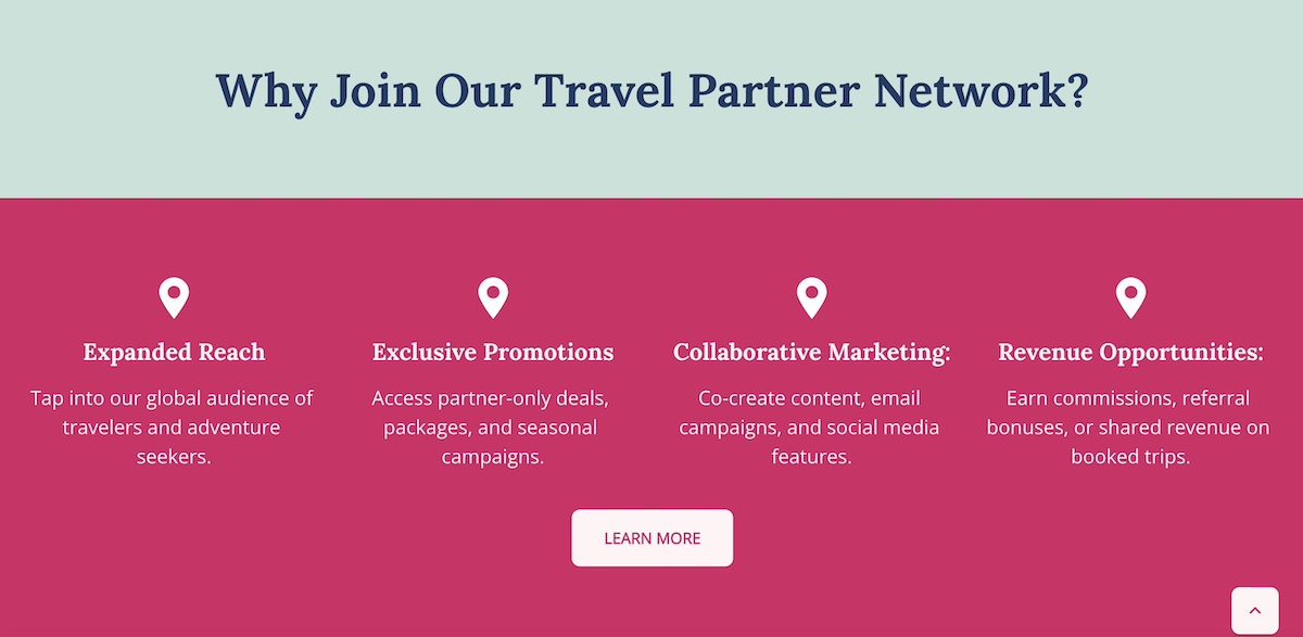 Example of a partners page listing benefits