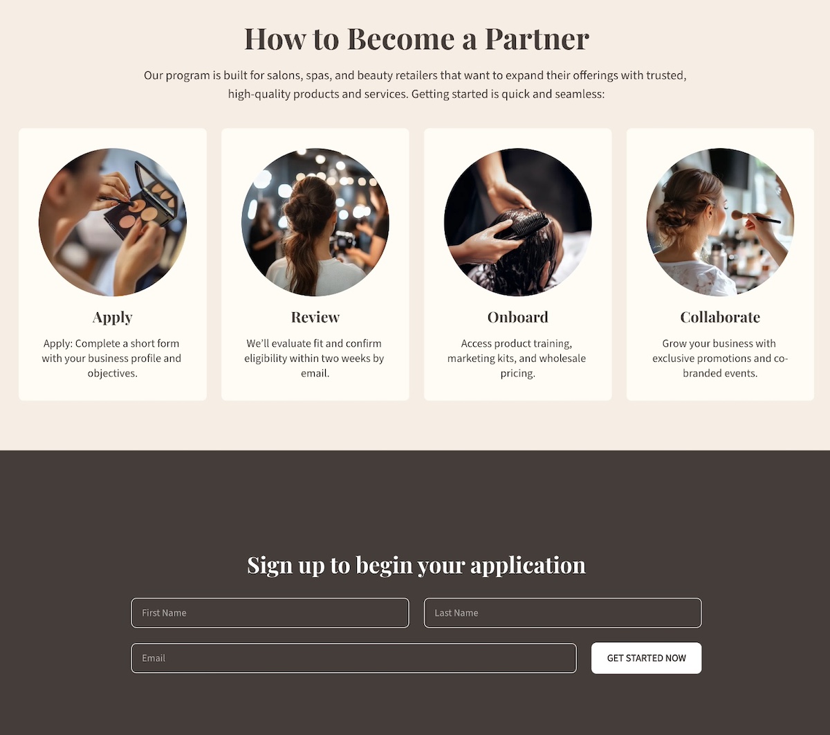 Example of a partners page partner application process