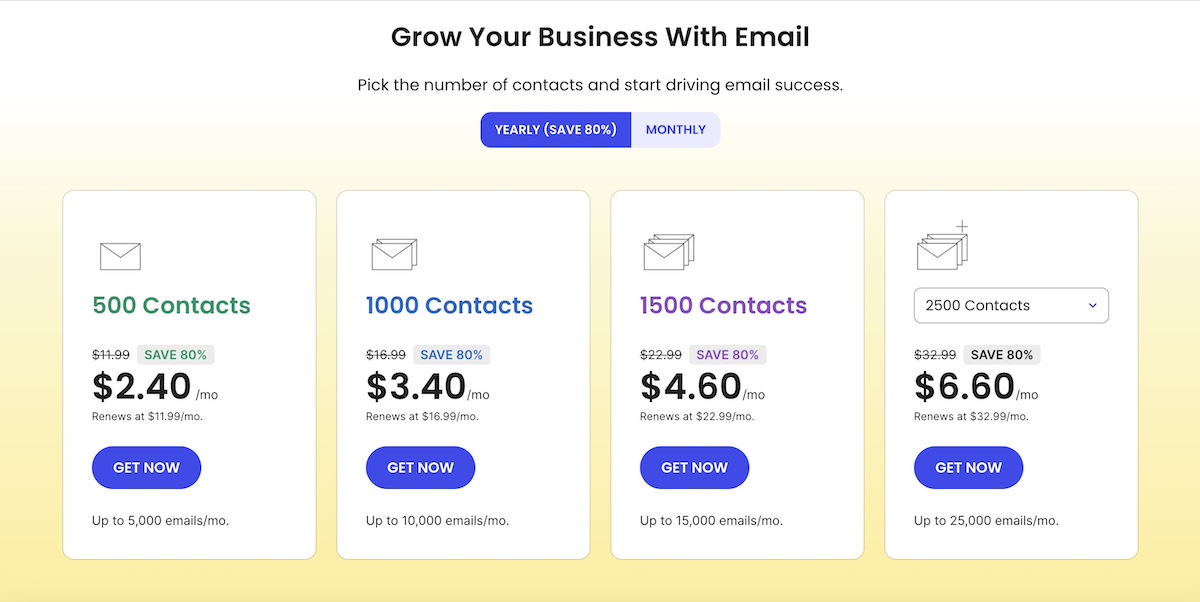 Example of a pricing website page