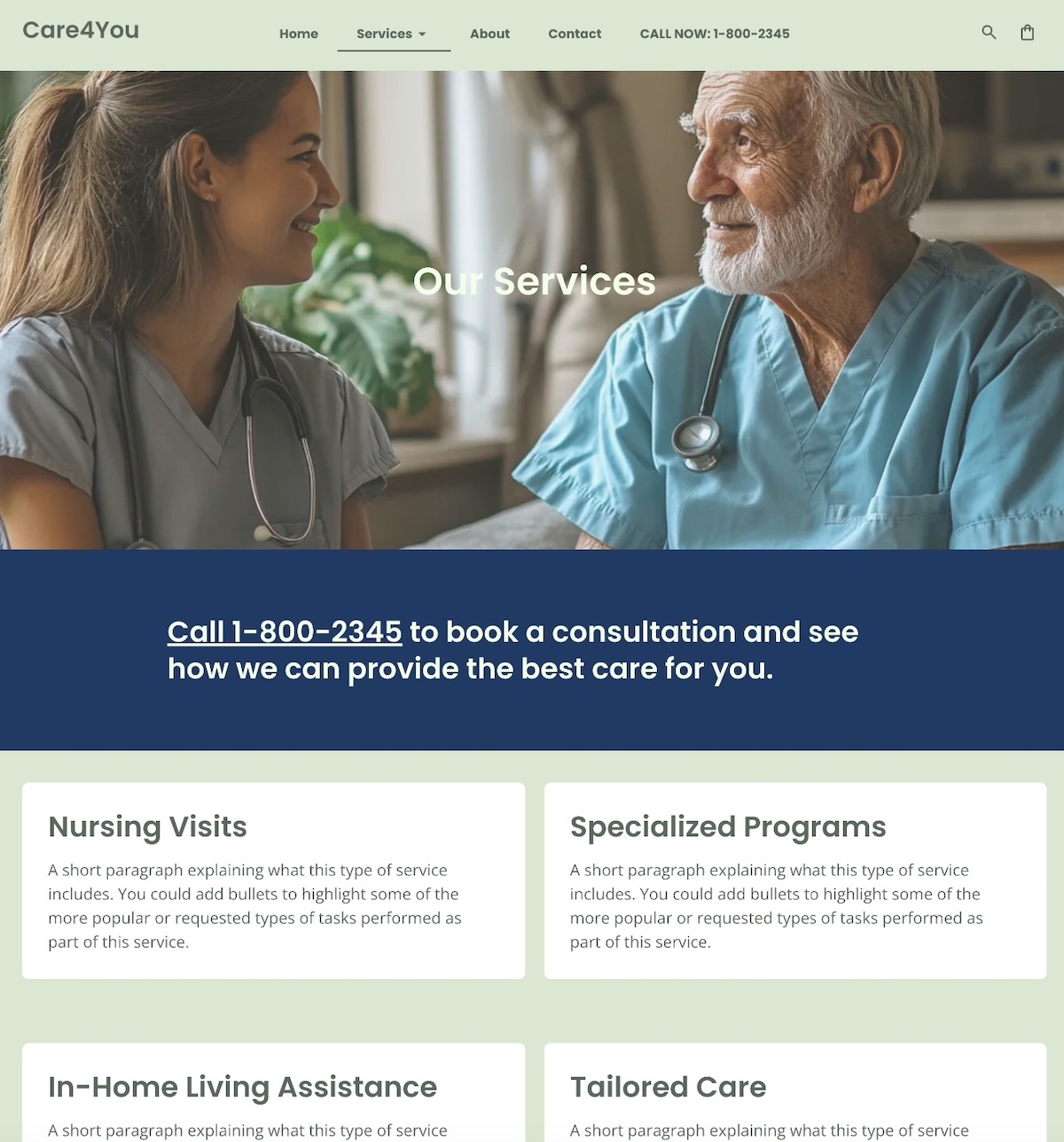 Example of a services website page