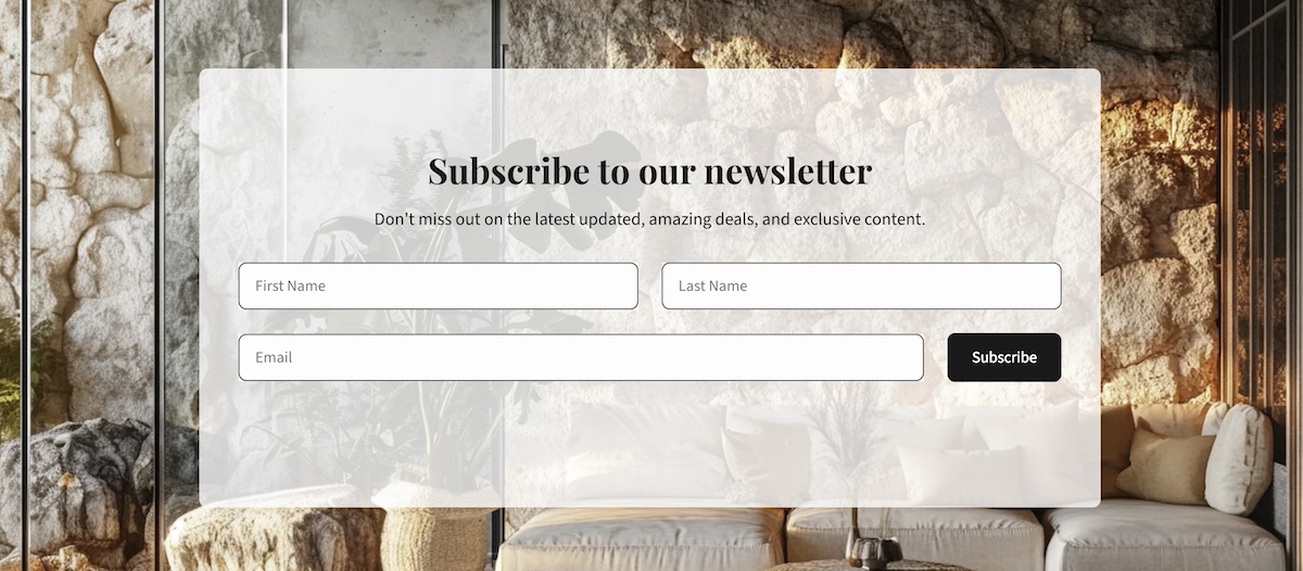 Example of an email subscription form that can be added with a website builder