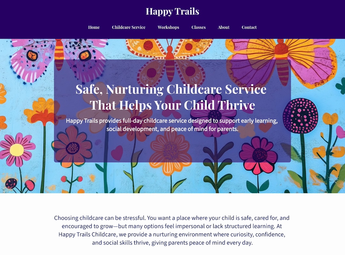 Service page example that introduces the problem