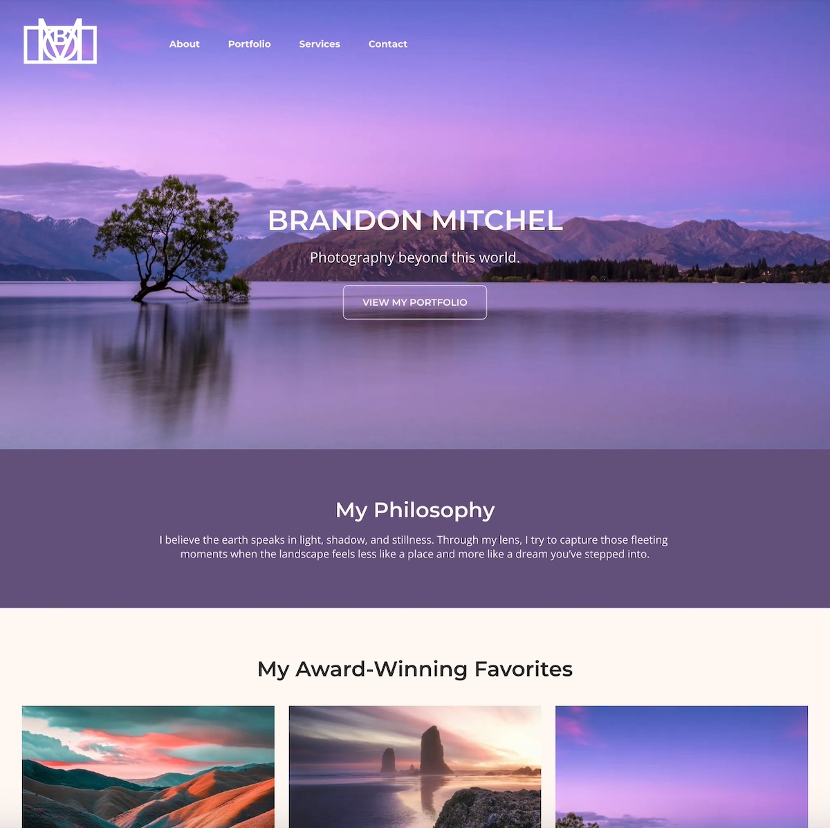 homepage example of a portfolio website