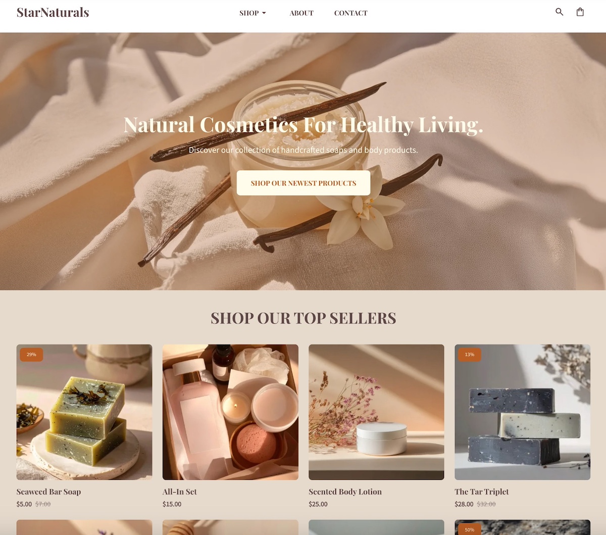 homepage example of ecommerce business with product links