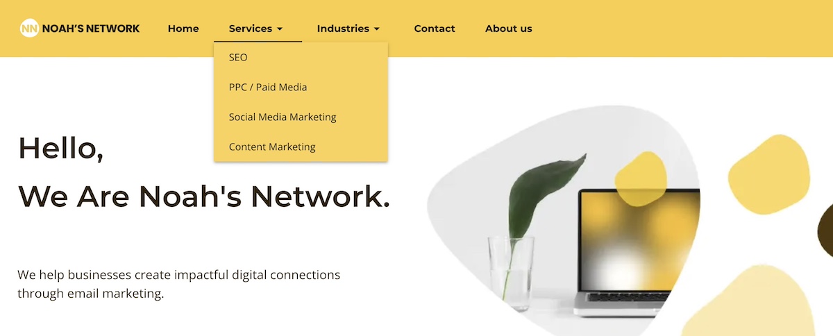 Example of a hierarchical website structure with a main menu item and dropdown