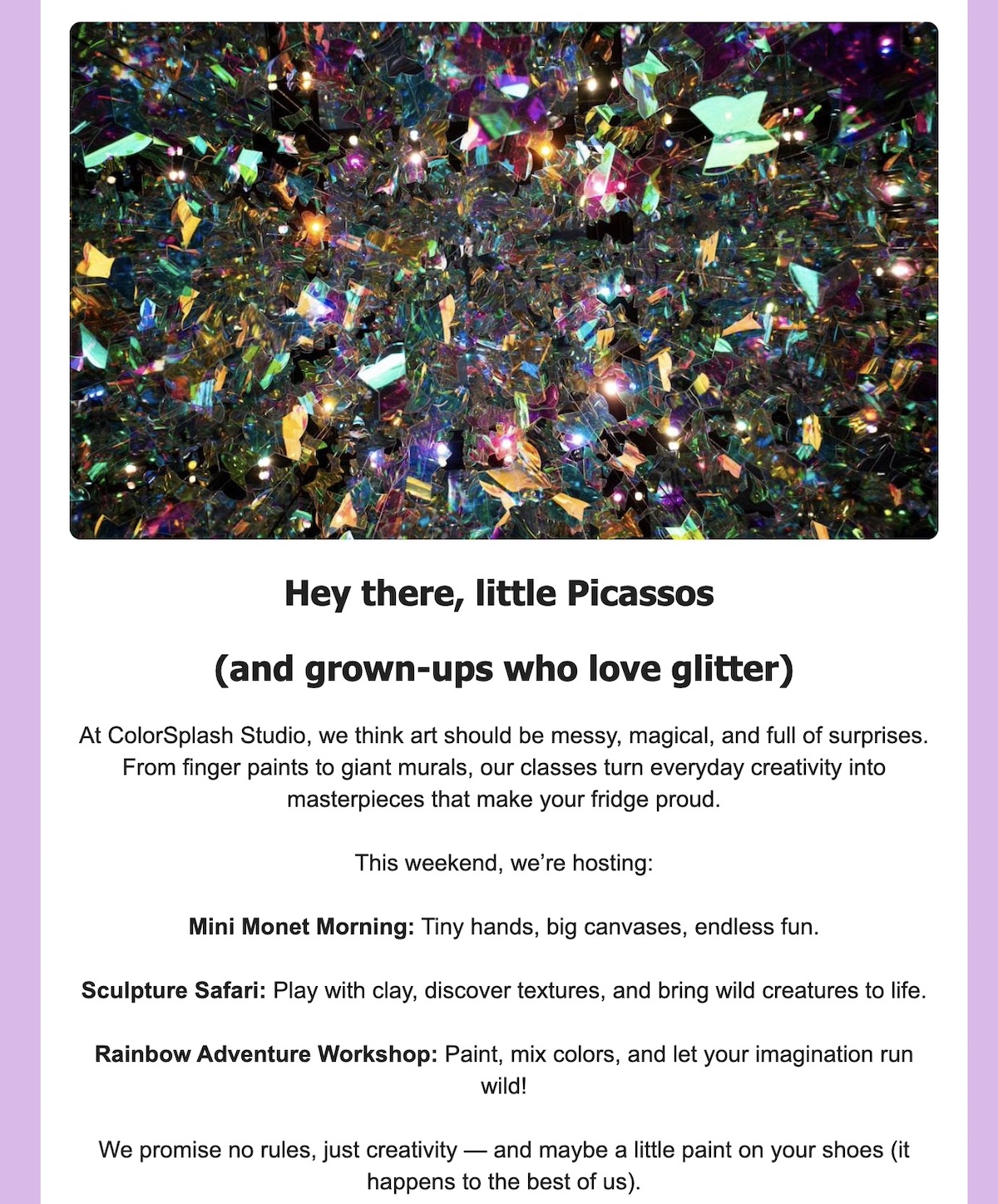 Example of an email newsletter with a playful brand voice