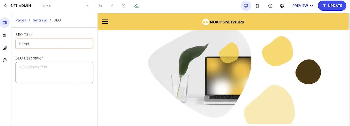 Example of SEO basics included in a website builder