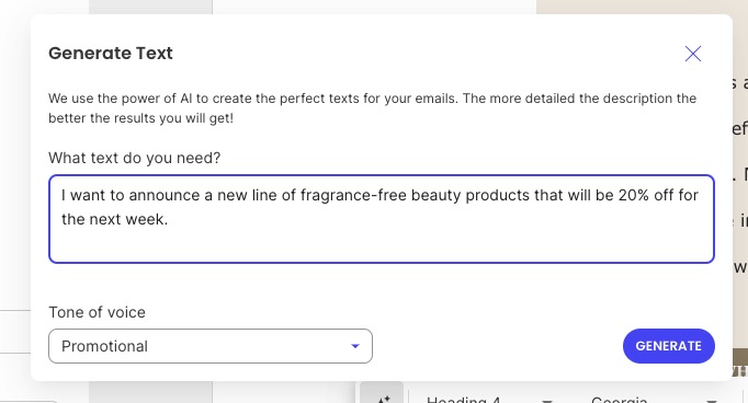 Example of a built in AI writer to help create website content