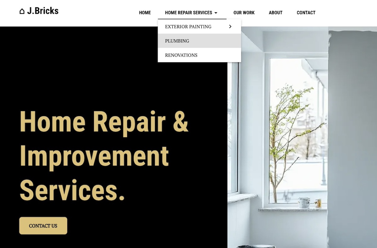Example of a website navigation menu with visual hierarchy including bolded font and hover over color change