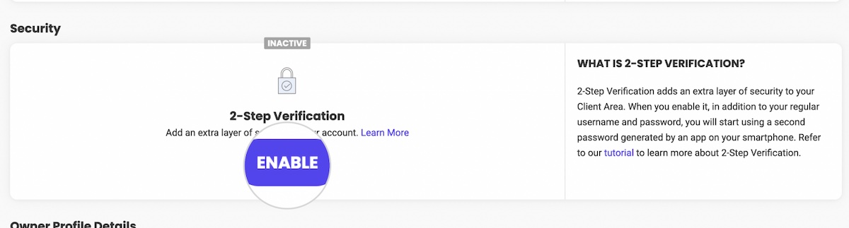 Example of enabling two step authentication for a domain