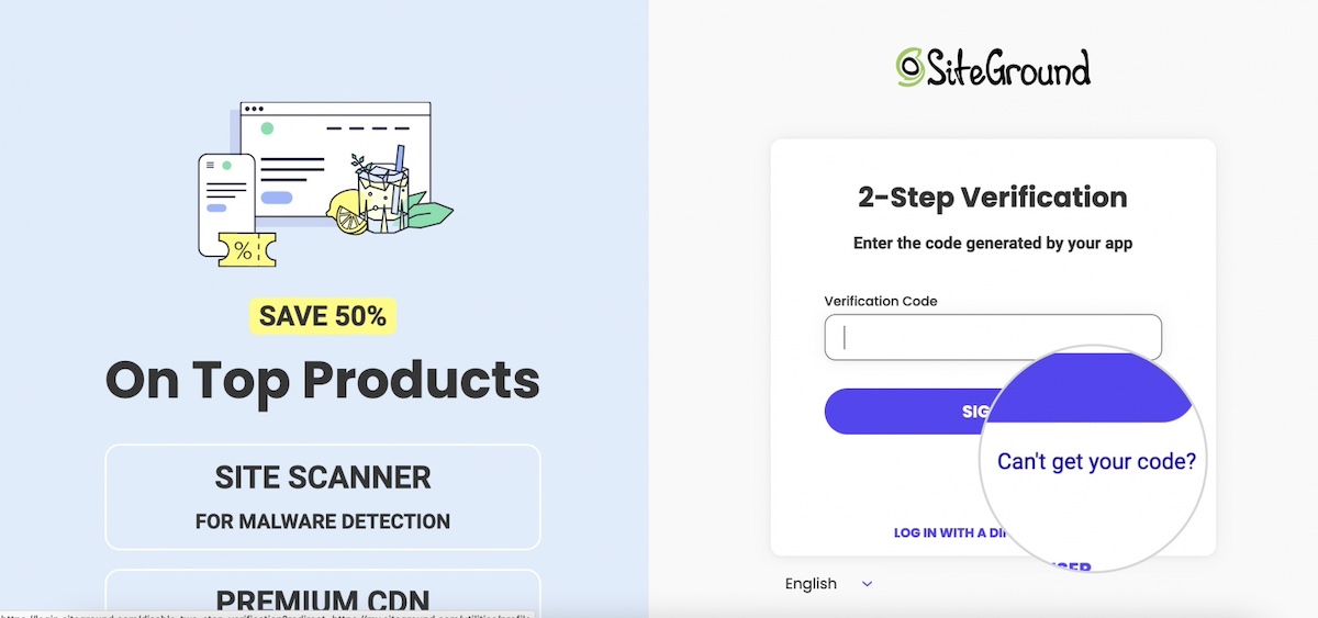 Example of getting a verification code for two-factor authentication
