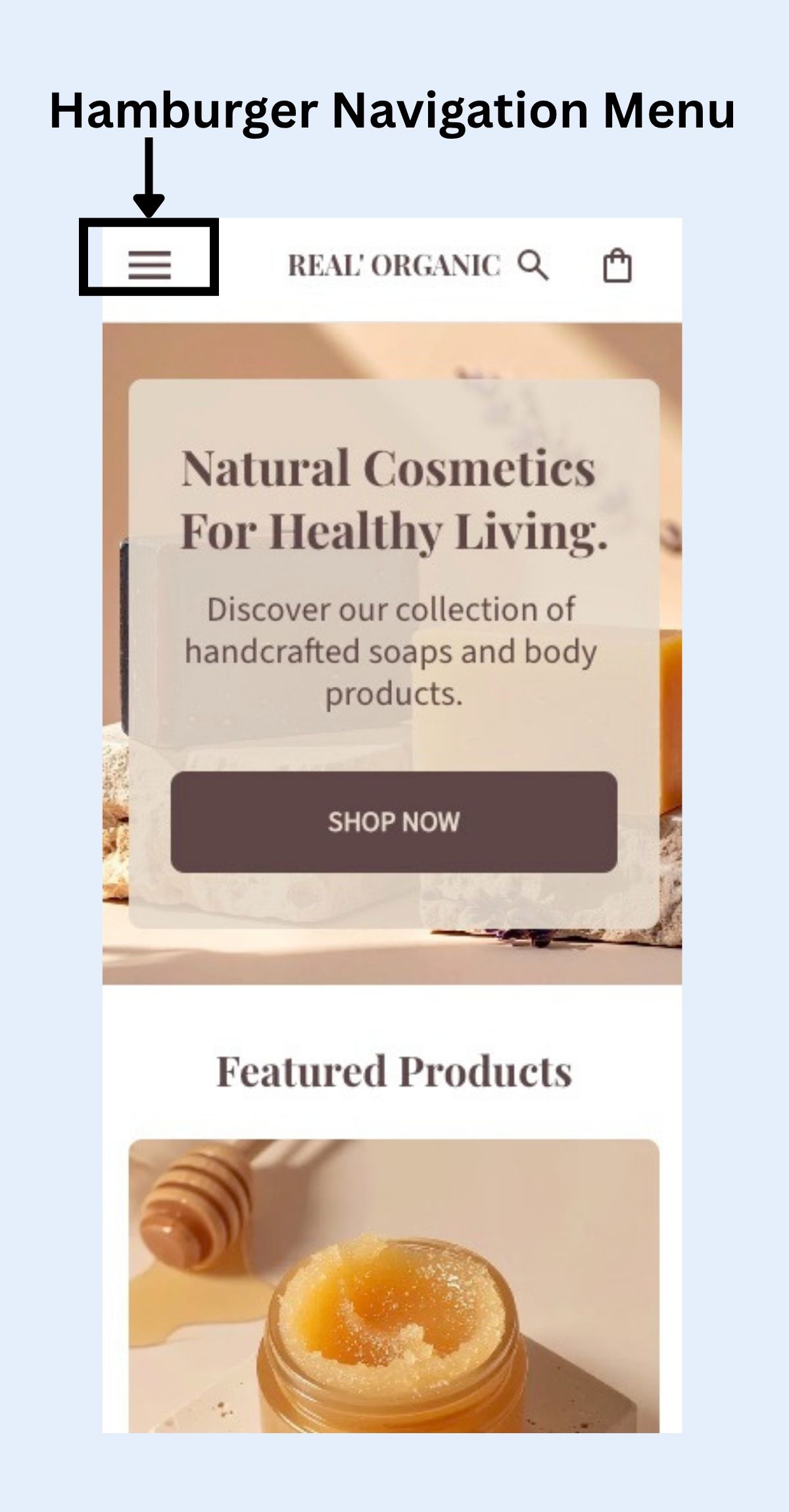 Visual example of a Hamburger Menu in mobile web design