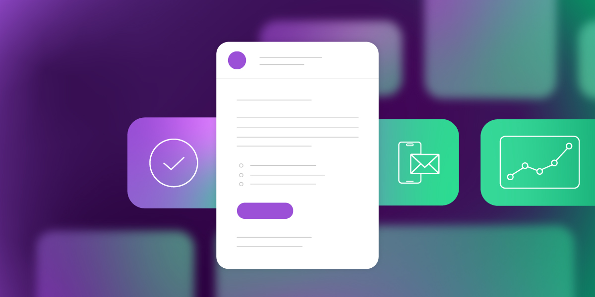 Email format template with composition tools, task checklist, mobile email display, and analytics dashboard showing campaign performance