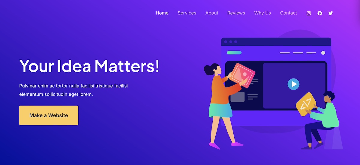 Example of Astra WordPress theme homepage header