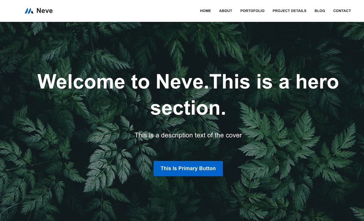 Example of Neve WordPress theme homepage header