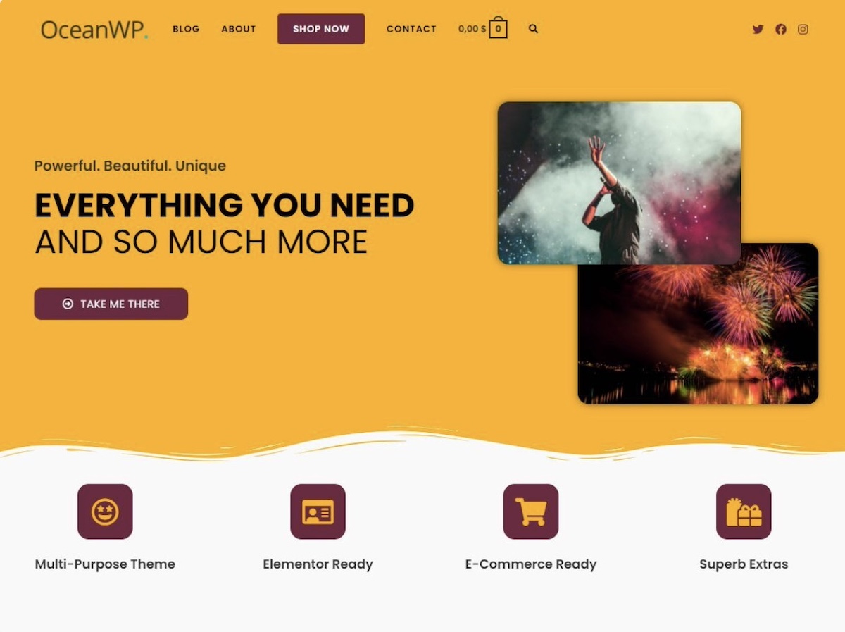 Example of OceanWP WordPress theme homepage header
