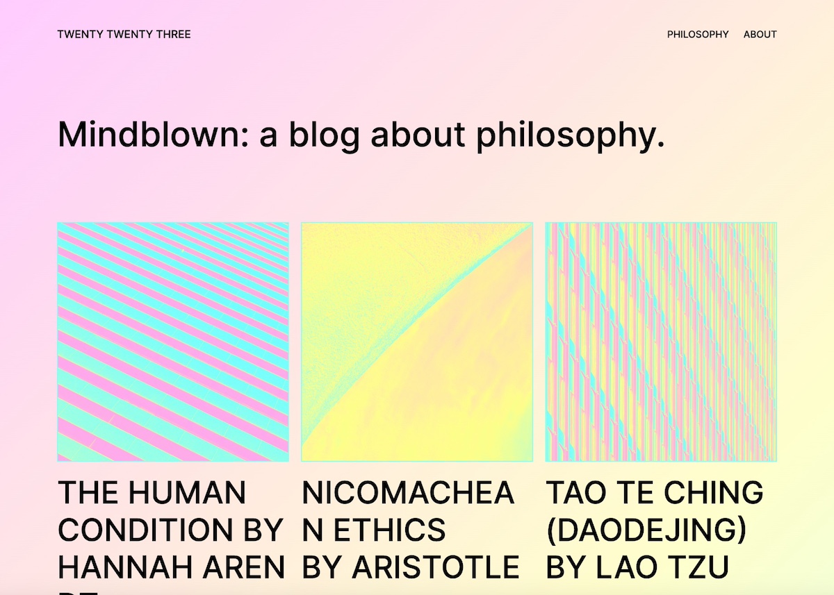 Example of Twenty Twenty three wordpres theme homepage header