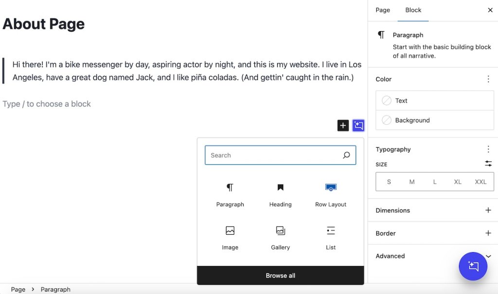 Example of WordPress a low code website builder option