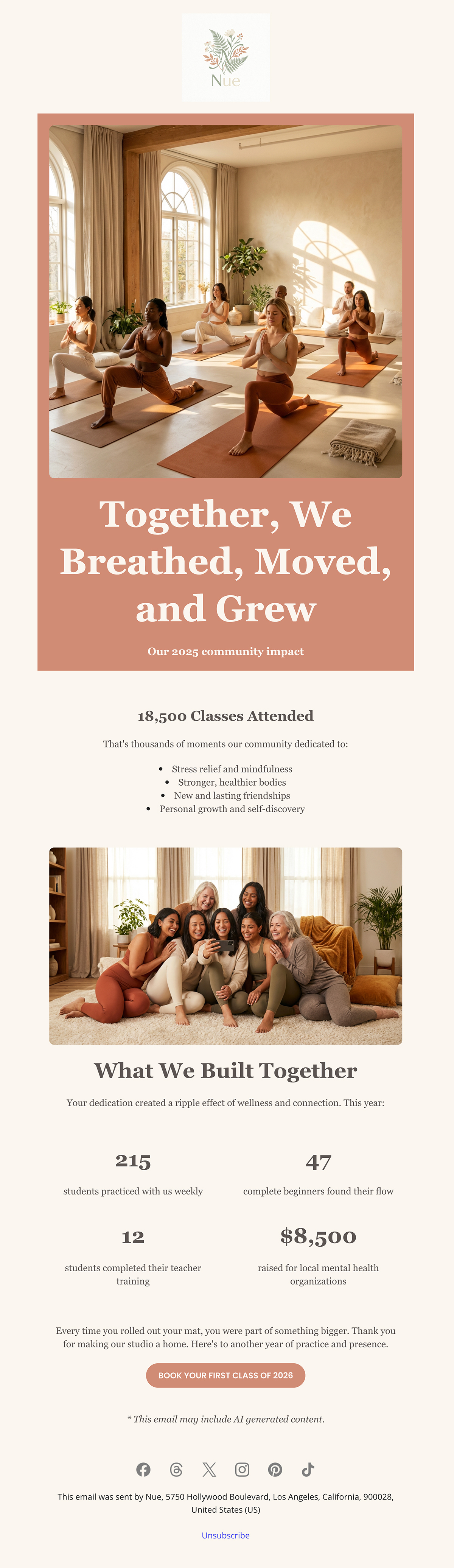 Year in review email template featuring collective community achievement