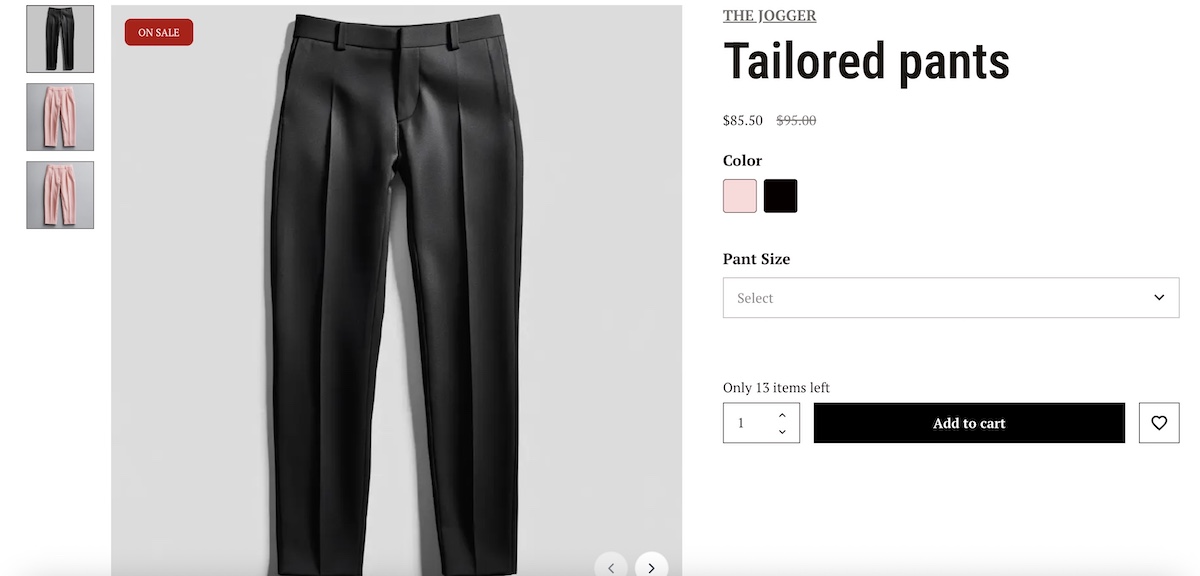 Ecommerce product page design with limited stock