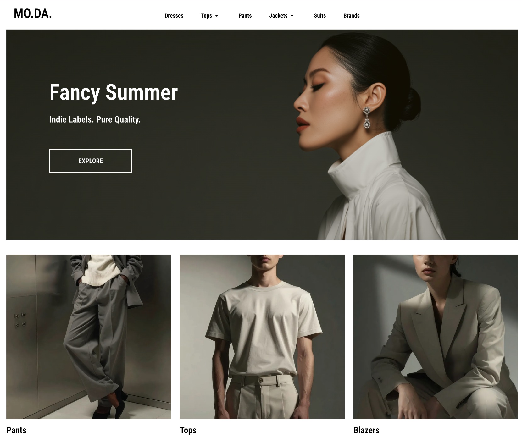 Ecommerce website design with obvious product categories