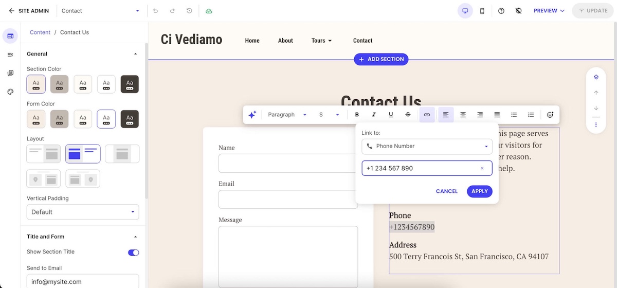 Example of adding a link to a phone number so that people can easily call