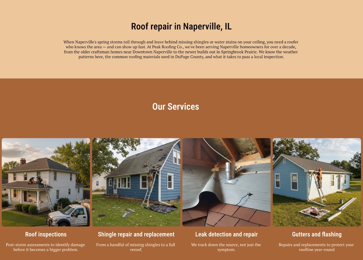 Example of optimizing local SEO by including a service page for the local area