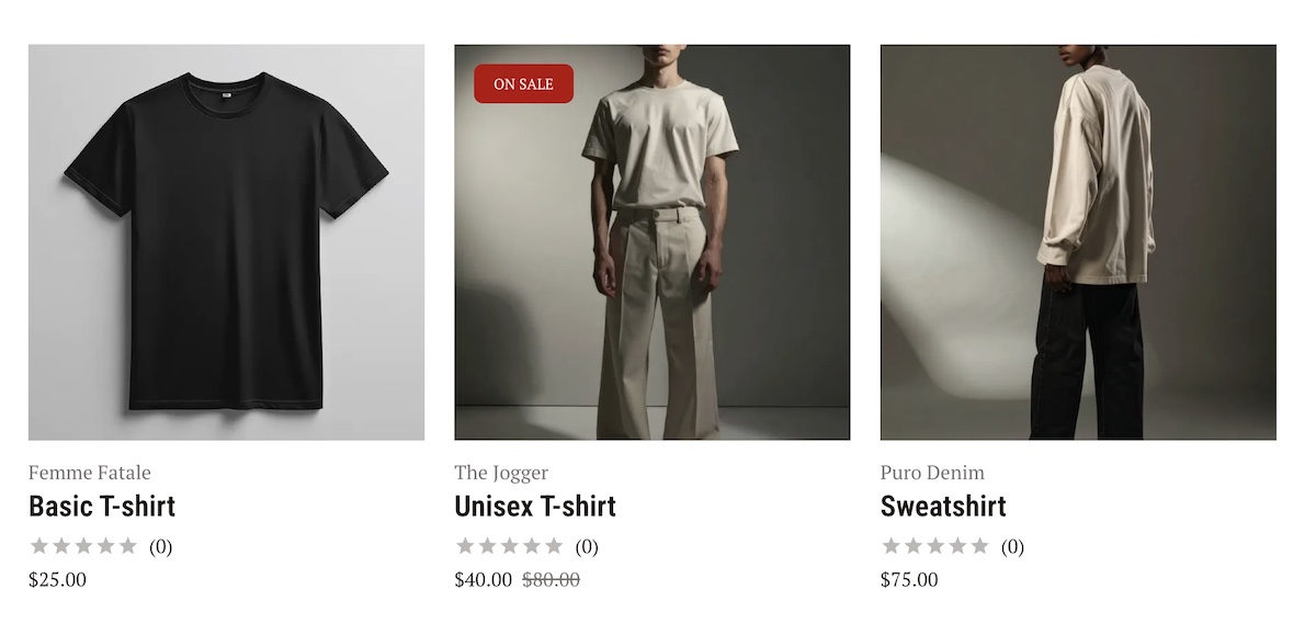 ecommerce product grid with clear sale icon